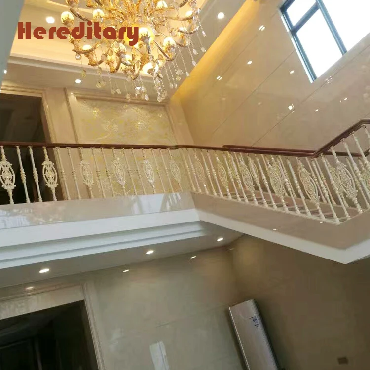 Luxury white rose glod veranda aluminum railing and curved staircase aluminum balcony railing design