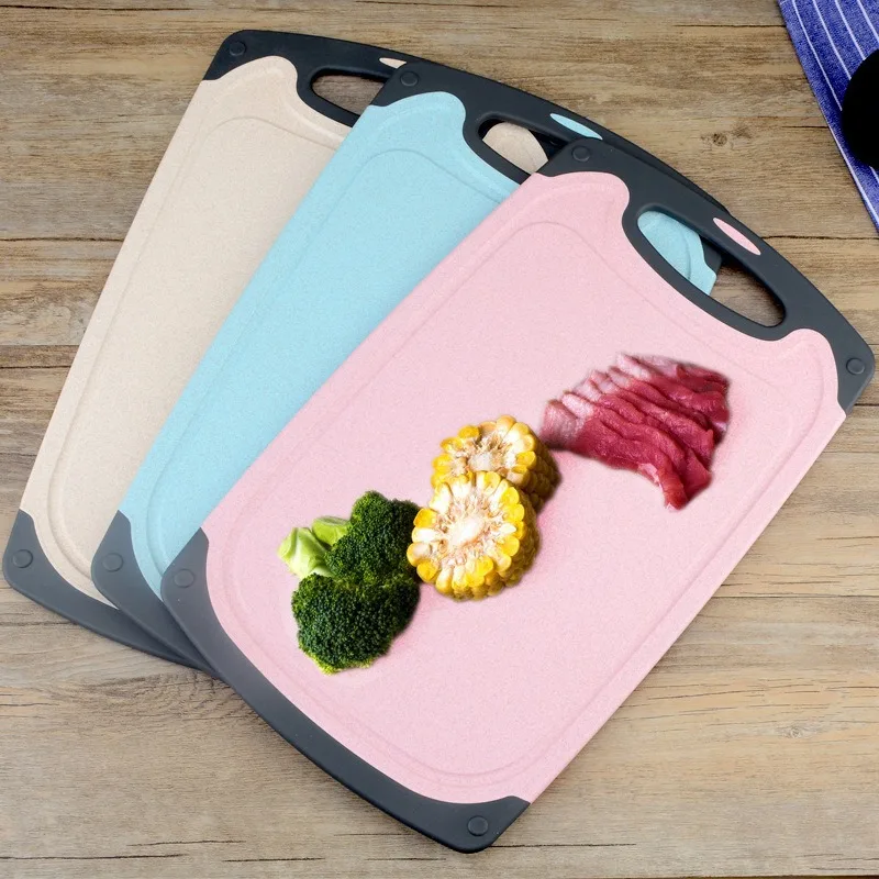 Modern Custom Logo Kitchen Chopping Board Wheat Straw Vegetable Plastic Cutting Borad Set With stand