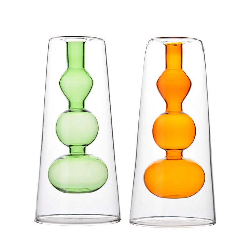 Wholesale creative design gourd shape multi colors glass vase for flowers