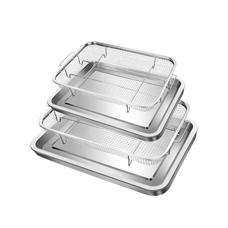 6 Pcs Stainless Steel Baking Pan Set with Mesh Rack Non Stick Baking Tray with Basket for Roasting BBQ Oven Safe