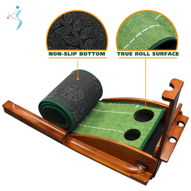 Indoor Set Golf Putting Training Mat Wrinkle-Resistant Golf Desktop Putting Practice Set Wood Golf Putting Green Mat