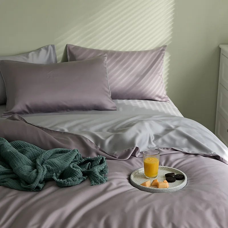 Tencel Bedding Set Wholesale Cuts Good Price Custom Set Organic Silk Pillow Case Bed Sheets Set Luxury King Size