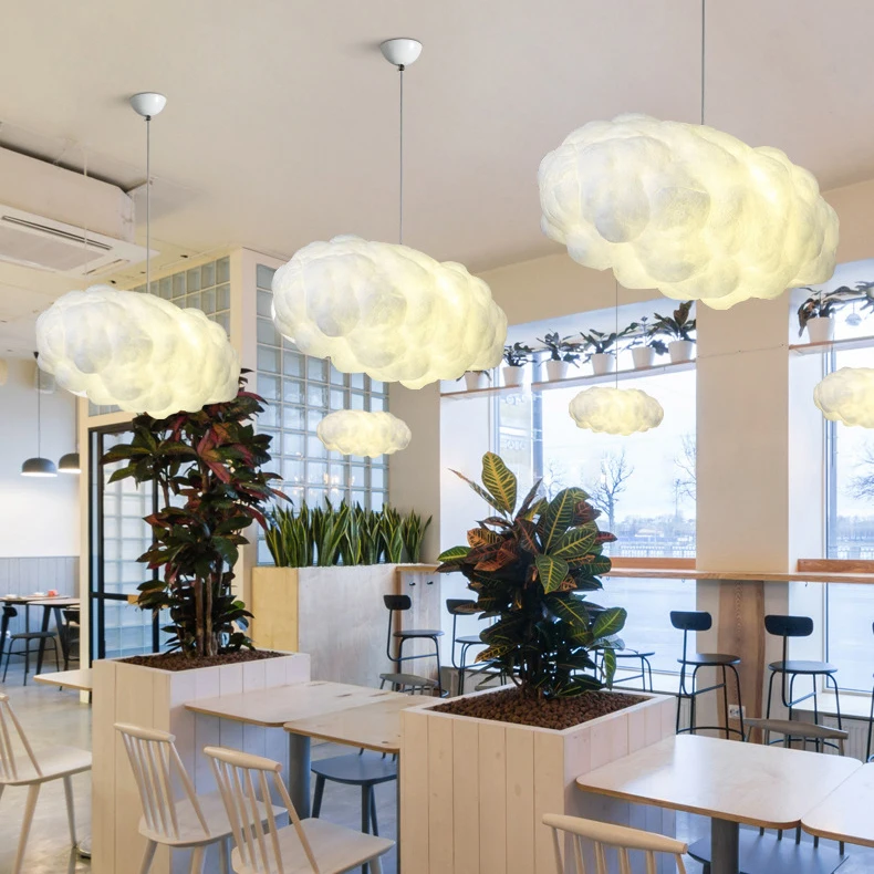 Art Design Cotton Silk Modern Chandelier Realistic Light Hanging Cloud Lamps For Kids