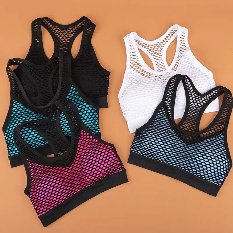 Сетчатый спортивный бюстгальтер с вырезами, спортивный топ, бесшовные бюстгальтеры для фитнеса и йоги, женский топ для тренажерного зала, мягкий жилет для бега, ударопрочный укороченный топ пуш-ап