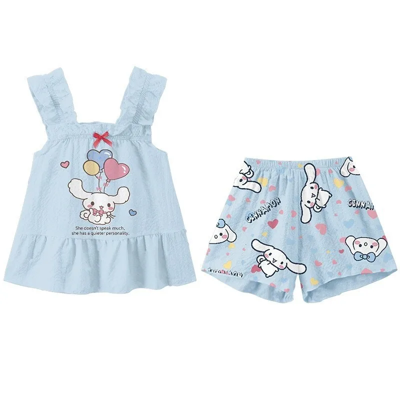 FA052 Cute Hello Kt Kulomi Kid Pajama Soft Cotton Sleepwear Nightgown Dress for Girls Long Sleeves Print Technique Winter Summer