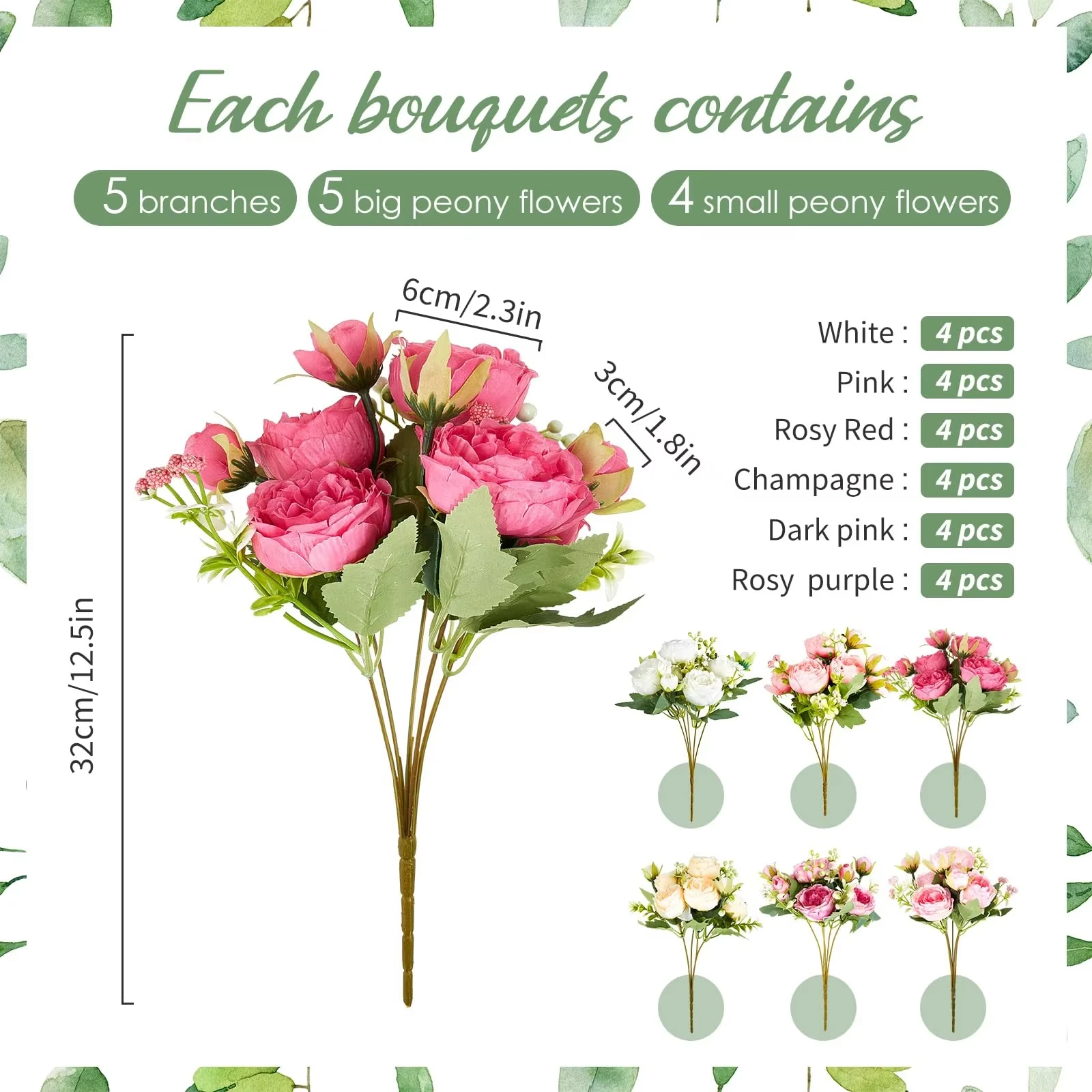 Wholesale Artificial Mix Bouquet Peony Rose Tea Bud Rosy Red Silk Peony Artificial Flowers