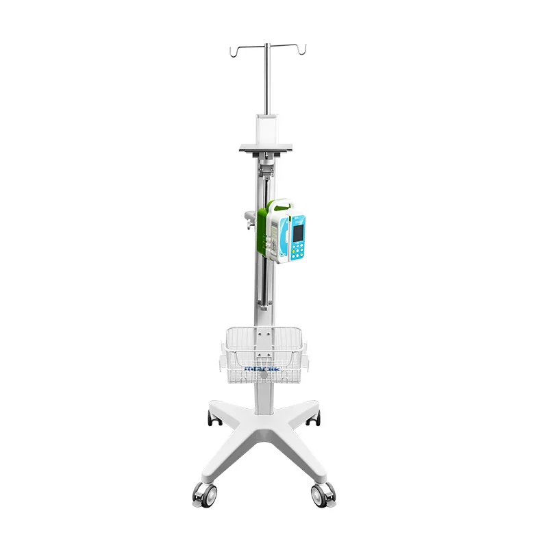 MK-IS06 Used Mobile Rolling Hospital Medical Bed Folding IV Pole Five Leg Adjustable Height Stainless Steel