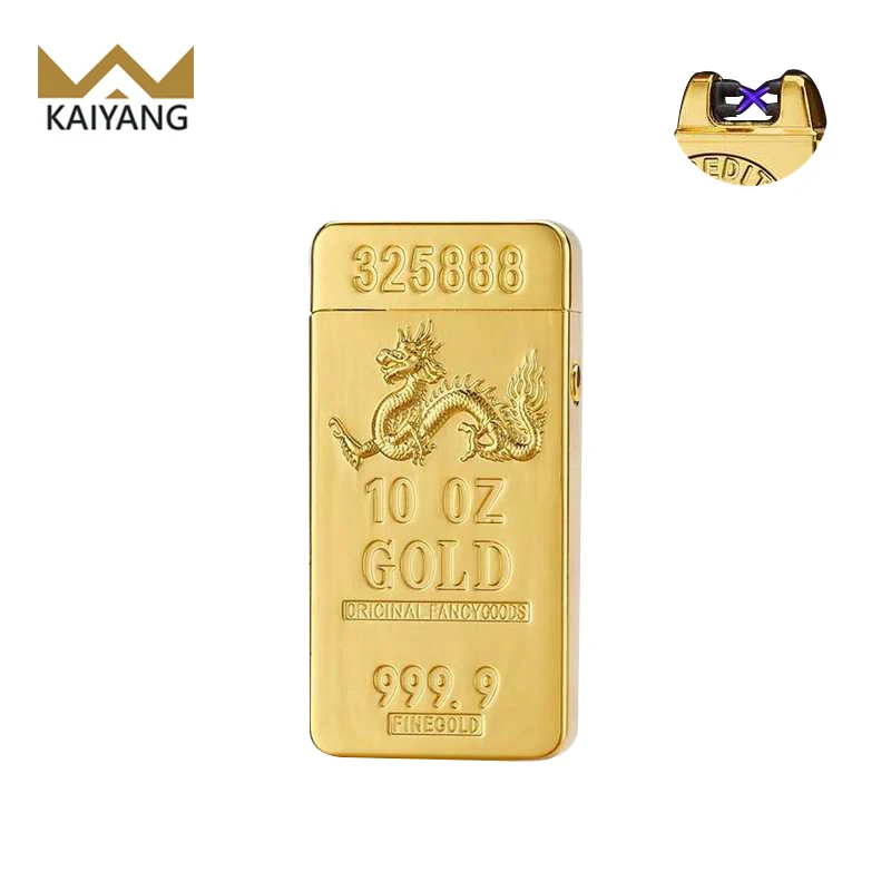 KY Creative Classic Gold Bar Metal Lighter Double Arc Usb Charging Cigarette Plasma Electric Lighter
