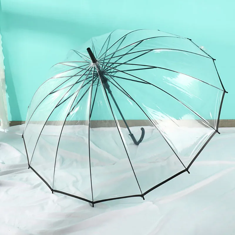 16K Custom Print High Quality Frame Straight POE Transparent Umbrella Promotion  Straight Umbrella Rain