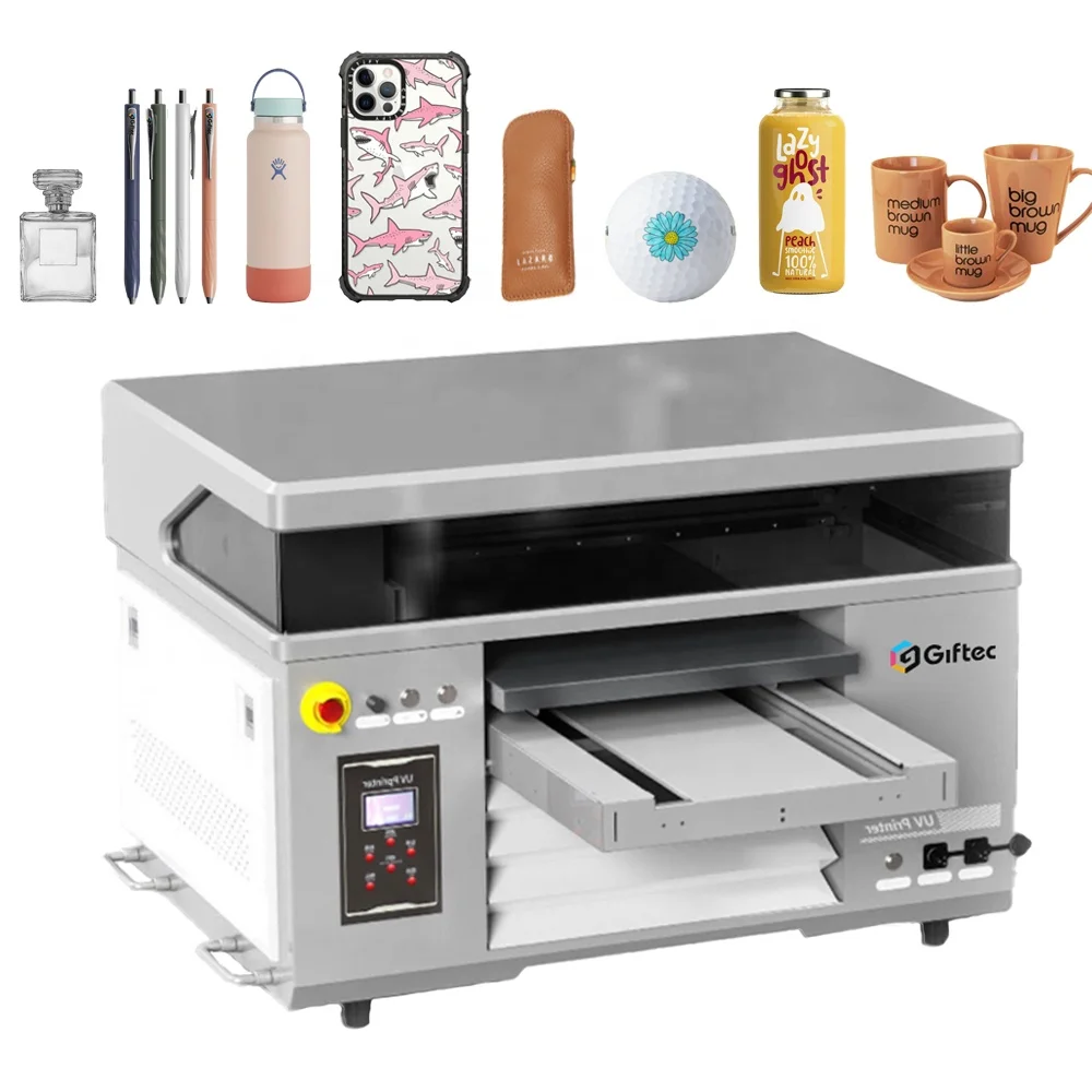 Giftec UV 4060 широкоформатный принтер для печати знаков Uv Dtf A3 планшетный цифровой CMYK цветная печатная машина малого бизнеса
