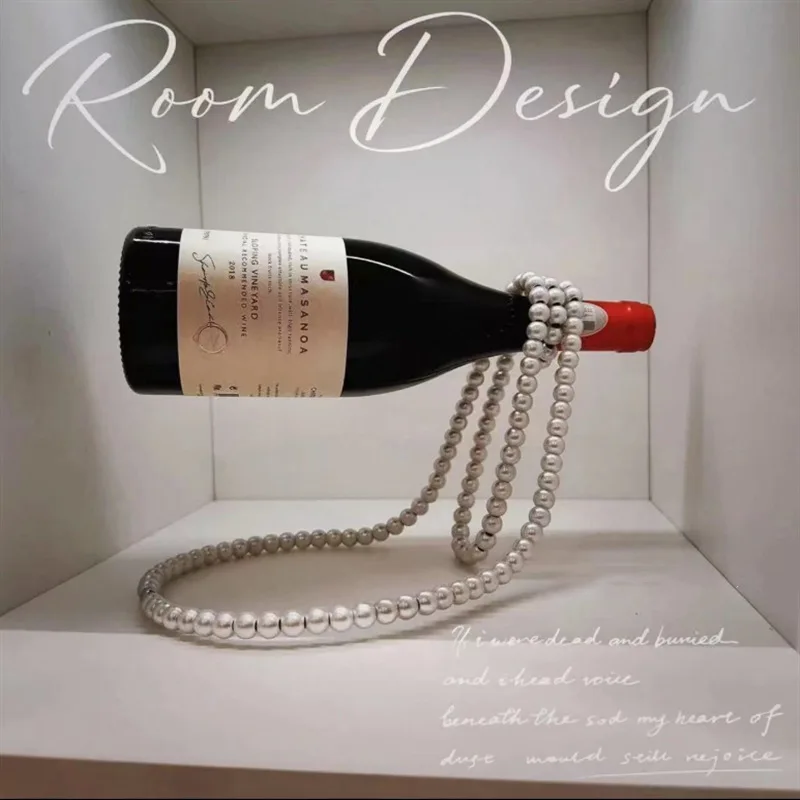 Pearl Necklace Shaped Wine Rack Metal Wine Bottle Holder Wine Bottle Stand for Bar and Home Decoration