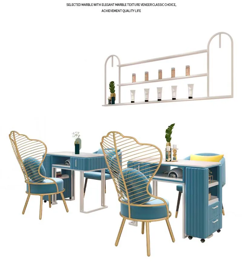 ins style modern salon beauty shop dining table double manicure and chair gold iron foot cover combination
