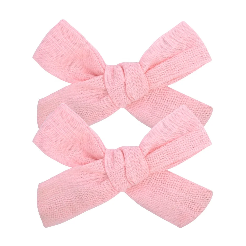 E-Magic Eco friendly Burlap Material hair Bow with clip sweet fashion hairpins solid color ribbon hair accessories for girls