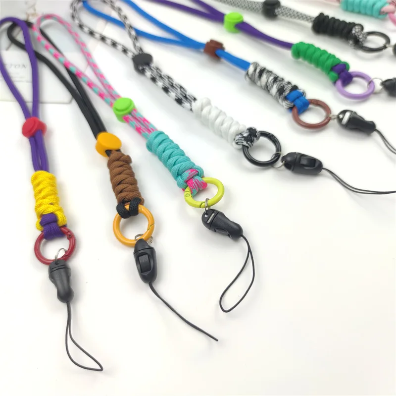 Colorful Knotted Knitting Mobile Phone Nylon Lanyard Universal Short Strap Lanyard With Logo Custom Keychain