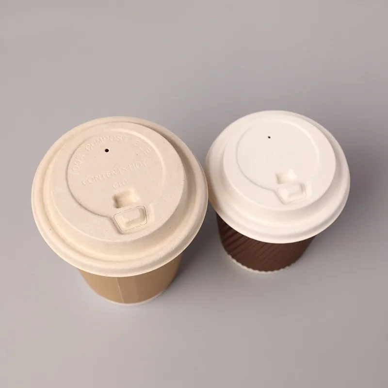 Wholesale Disposable Composable Lid For Pulp Paper Lid 80 90mm Bagasse Coffee Cup Pulp Lids Cover