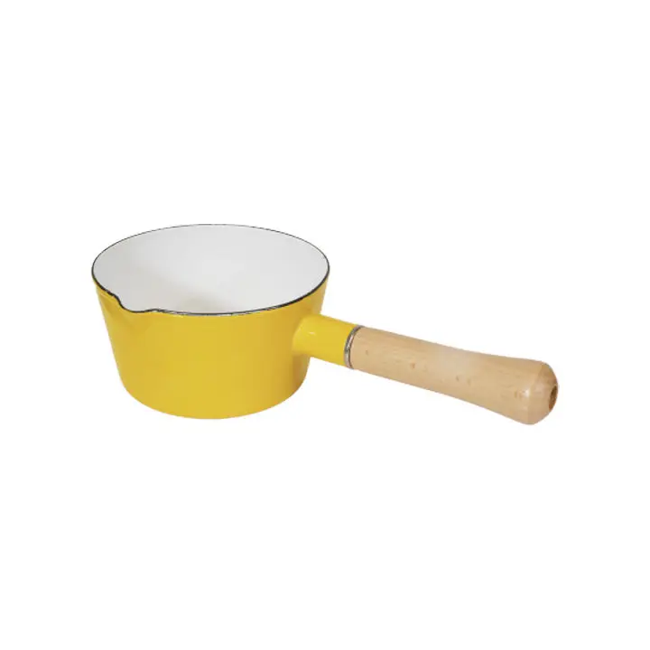 Custom even heat conduction easy to cook and clean enamel milk pan nonstick milk pot with pour spouts