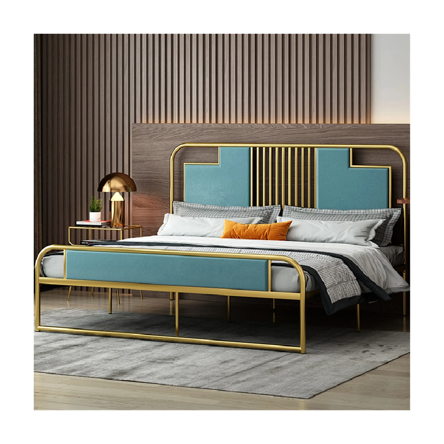 Домашняя и гостиничная мебель для общего пользования современный стиль фланелевая изголовье прочная металлическая кровать с