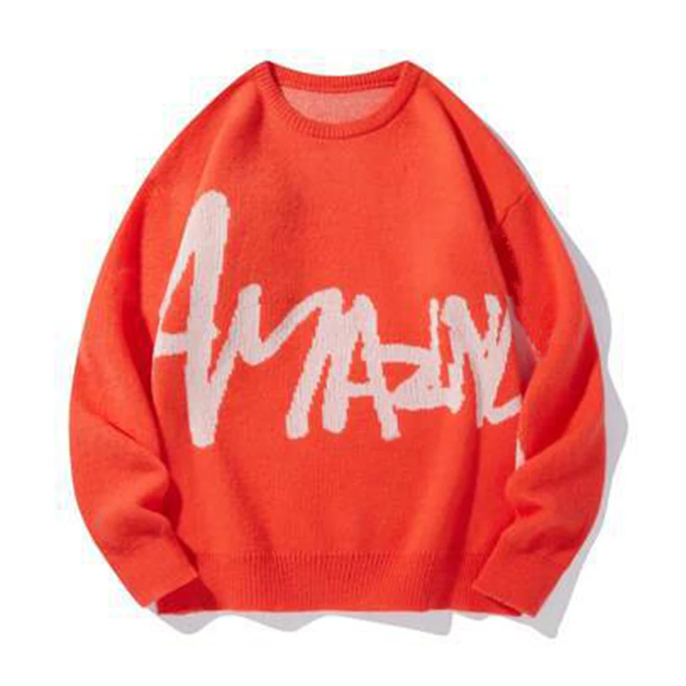 Shinesia OEM Oversized Thick Knitwear Jacquard Sweater Custom Logo Winter Men Crew Neck Pullover Fuzzy Mohair Knitted Sweater