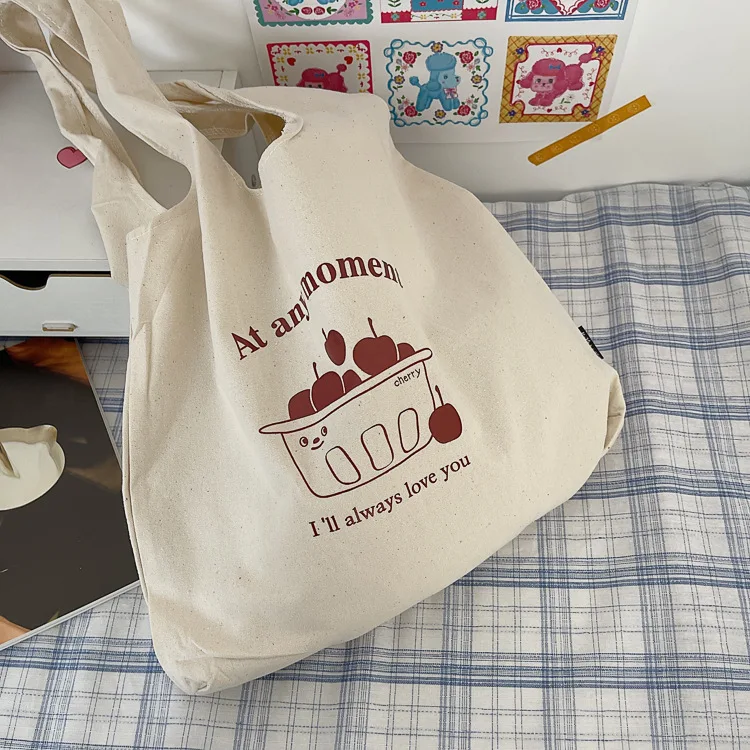 Women Cotton Fabric Shoulder Bag Simple Eco Canvas Bag Soft Handbag Solid Casual Tote Female Environmental Reusable Shopping Bag