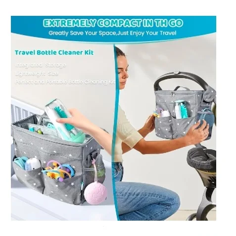 Electric Travel Baby Silicone Bottle Brush Set with Storage Box Automatic Bottle Cleaner Brush Kit with Bottle Nipple Straw