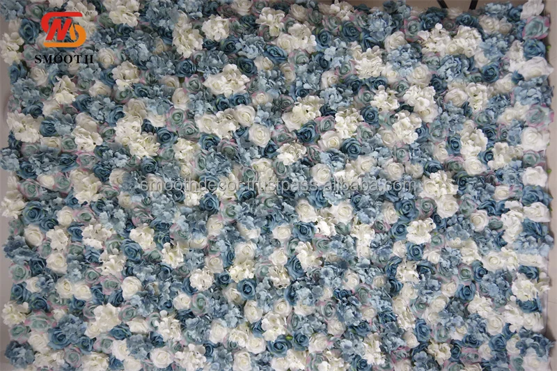 SMOOTH 3D Silk Artificial Big Hydrangea Decorative Dusty Blue Flower Wall Backdrop 8ft x 8ft for Wedding