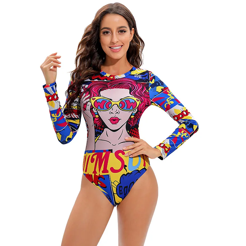 Jindou Personalized One-piece Bikini Sexy Backless Wetsuit Long Sleeve Printed Swimsuit