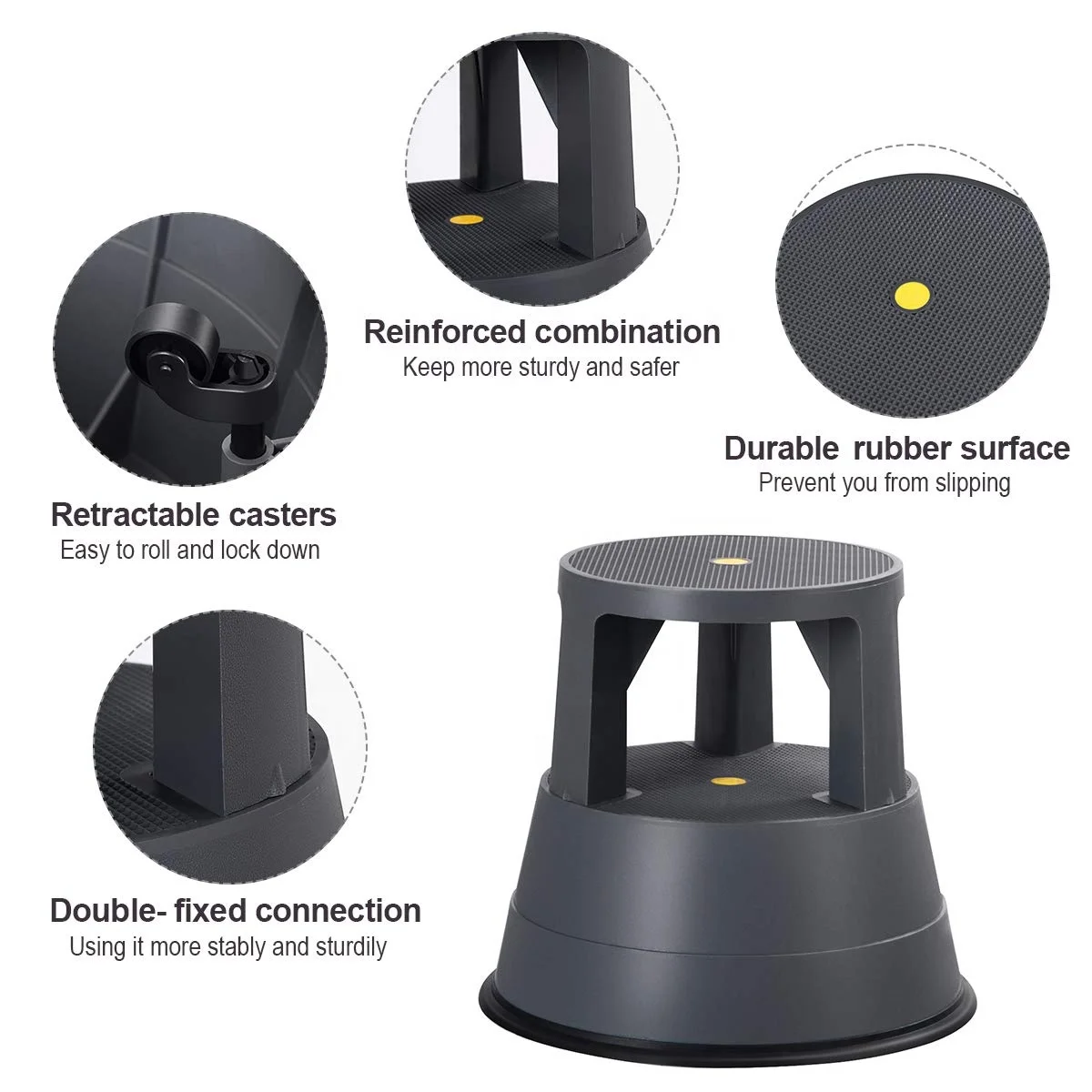 Rolling Step Stool Kick Stool Ladder Non-Slip Platform Casters Home Appliance Mobile Scooter 330 LBS Weight Capacity Gray