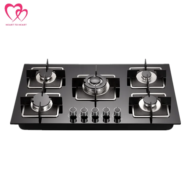 Black Tempered Glass 5 Burner Built-in Gas Stove Zhongshan