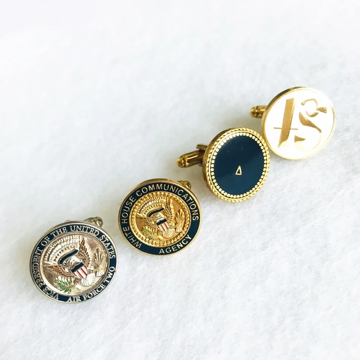 Personalized  Cuff Links round hard enamel soft alloy iron metal cufflink Gold cuff links Anniversary custom mens cuff links