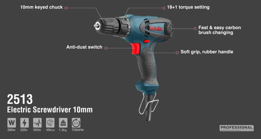 Ronix Electric Screwdriver Model 2513 Professional Electric Screwdriver Drill