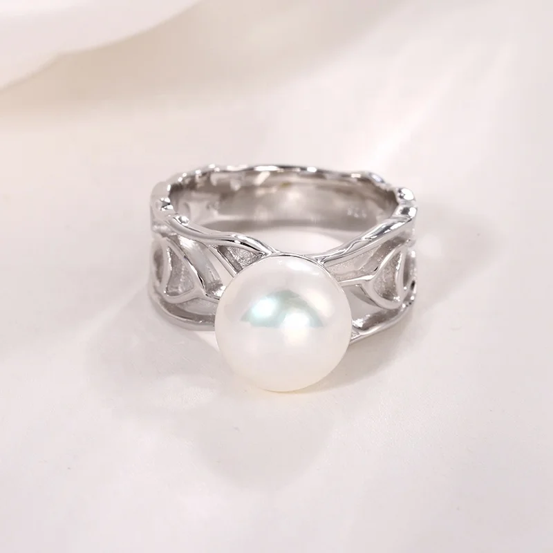 Kammy 10-10.5mm Custom Wholesale Designer Fashion Jewelry Irregular Hollow Out Minimalist Freshwater Pearl Rings For Man