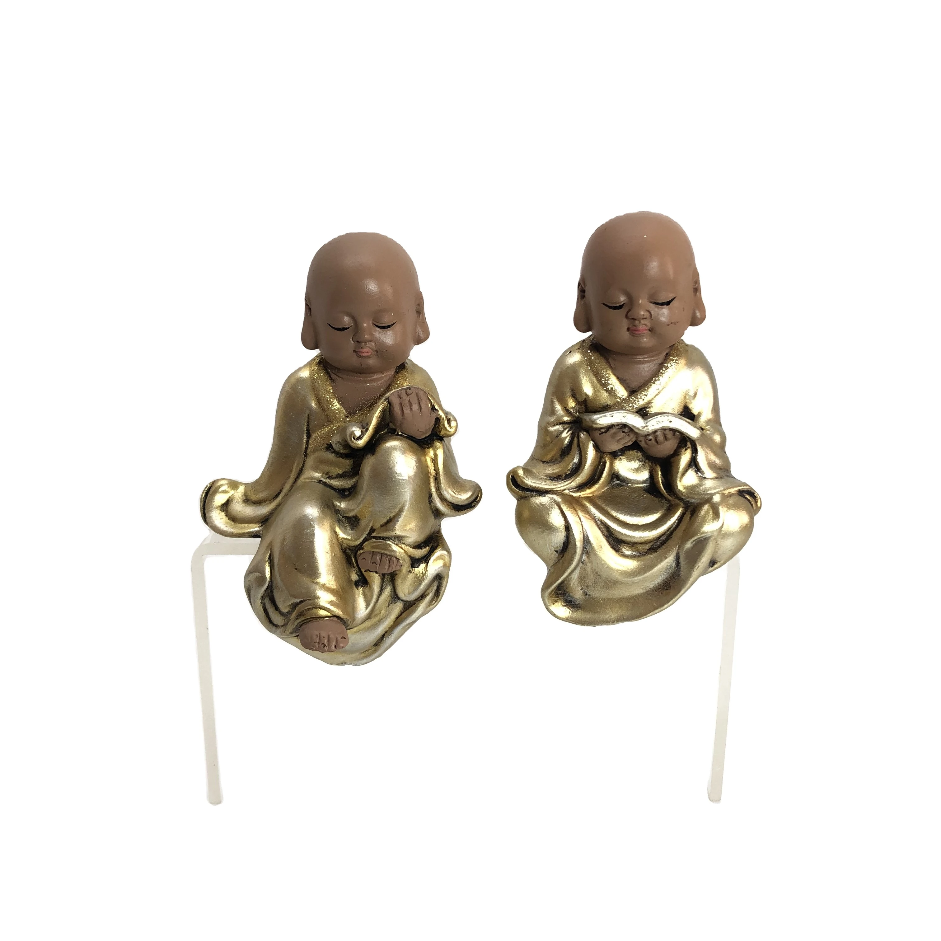 
Custom home garden brown golden buddha statue buddhist monk resin crafts supplies 