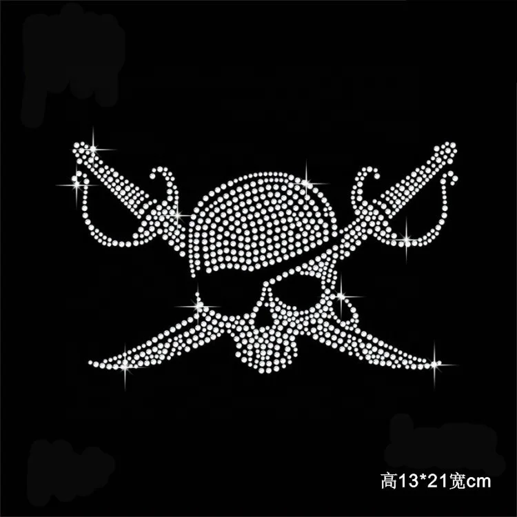 wholesale custom skull cross wing rhinestone design iron on sword rhinestone heat transfer
