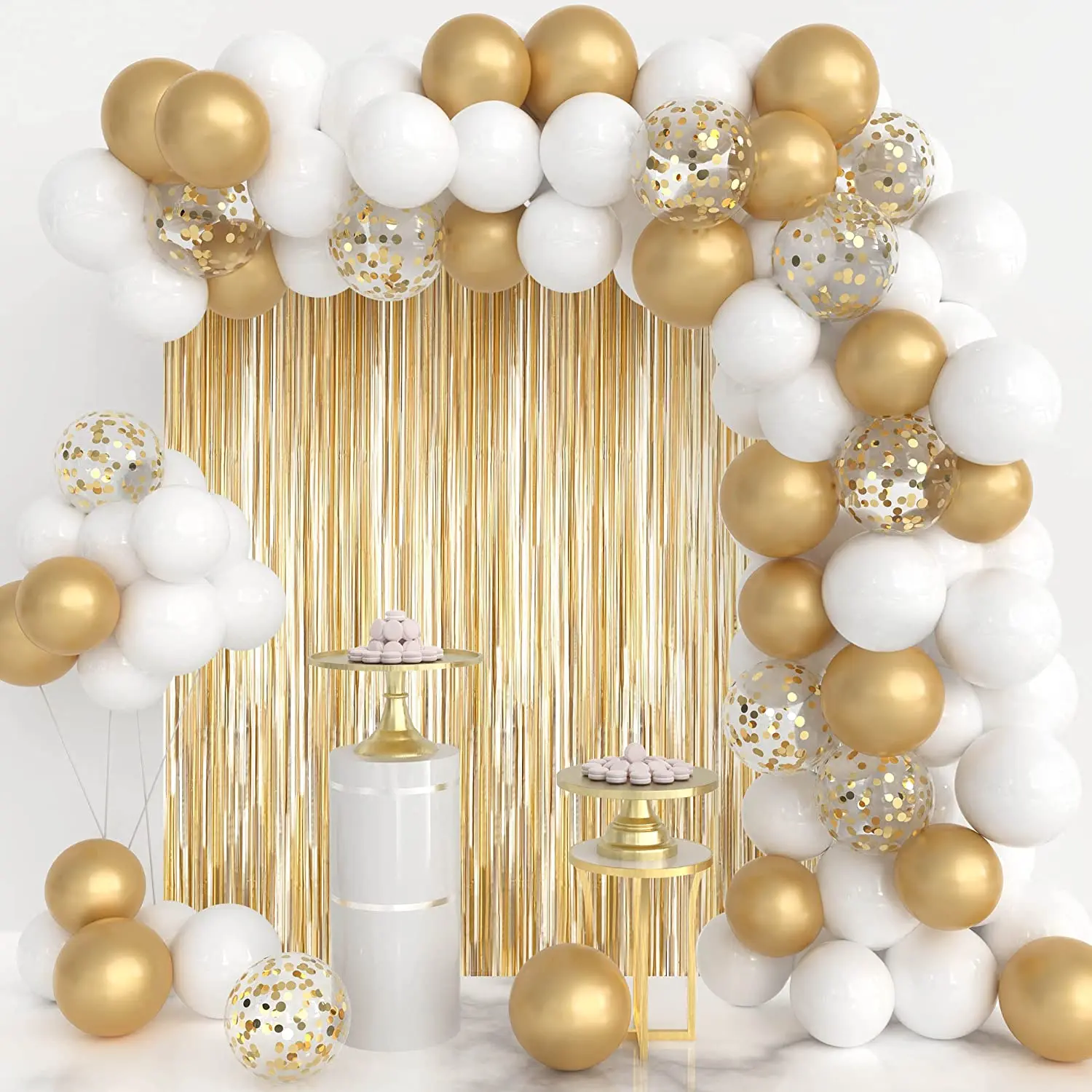 Wholesale White Gold Balloons Arch Kit Gold Tinsel Curtain Balloons Garland Kit For Wedding Birthday Party Decorations
