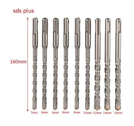 160mm 5-16mm Diameter 7 pcs Cross Bit SDS-plus Rotary Hammer Bit Suitable for perforated stone and brick walls. concrete drill