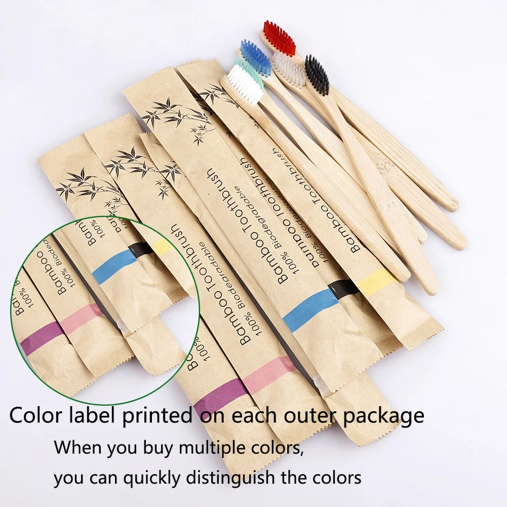2024 Customized LOGO Ecologically Degradable Bamboo Toothbrush Environmentally Friendly Bristle Soft Bristle Wooden Toothbrush