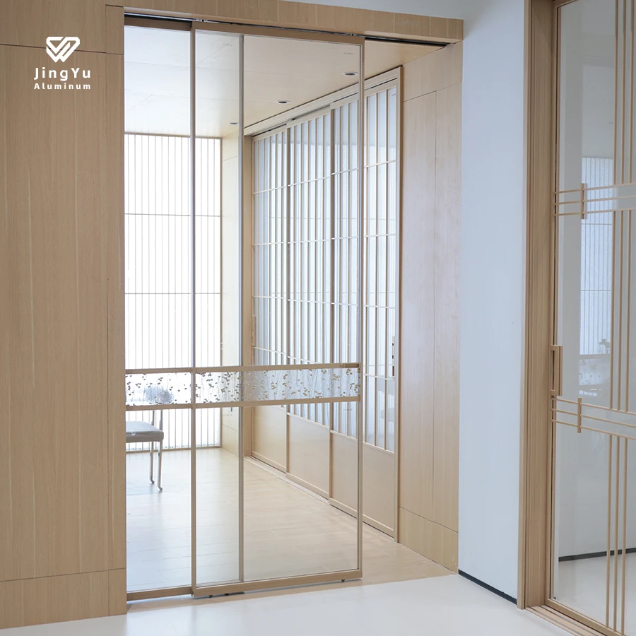 Wooden French Style Indoor Living Room Folding Slim Frame Glass Interior Sliding Pocket Door
