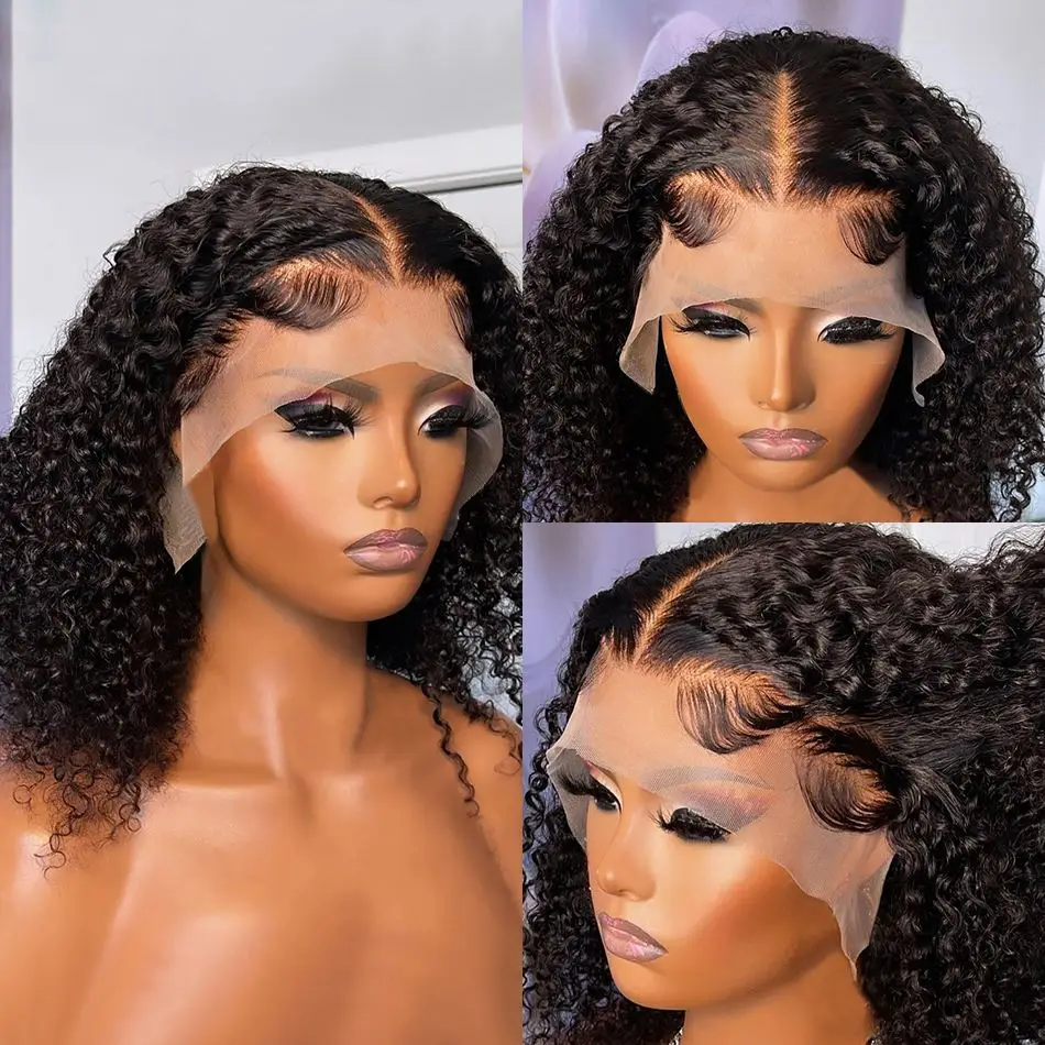 Raw Indian Virgin Afro Kinky Curly Short Bob Wigs Human Hair Lace Front Wig Transparent Full Hd Lace Frontal Wig For Black Women