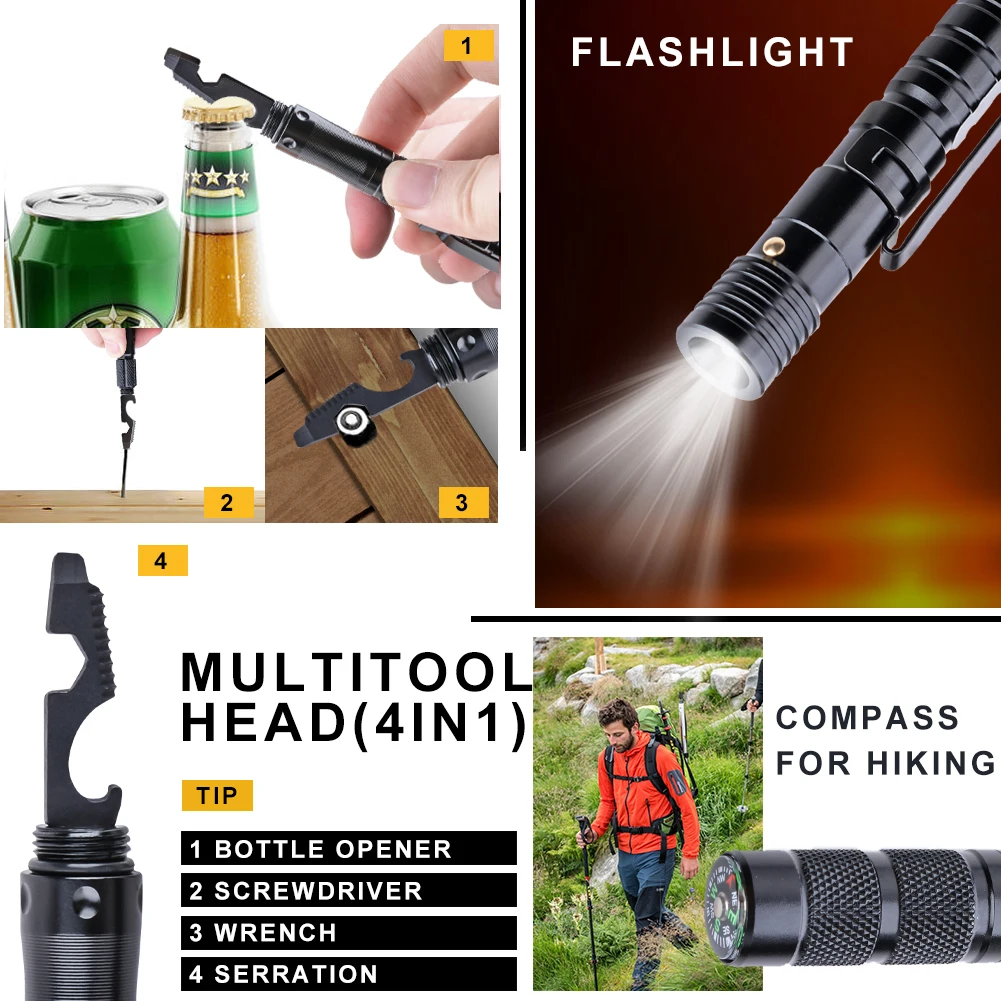 Multi-use Tactical Pen with Light Flash at Night Camping Knives Hunting Survival Multifunction Pocket Tactical Pen