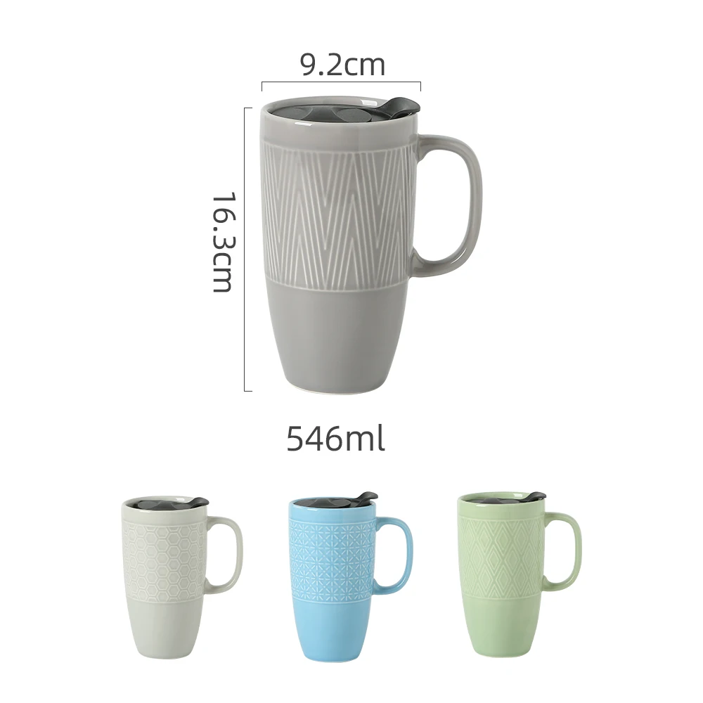 Tasse Casual On-glazed Blue Drinkware 2023 Cups Embossed Customised Stoneware Mugs Nordic Ceramic Coffee Travel Mug with Lid