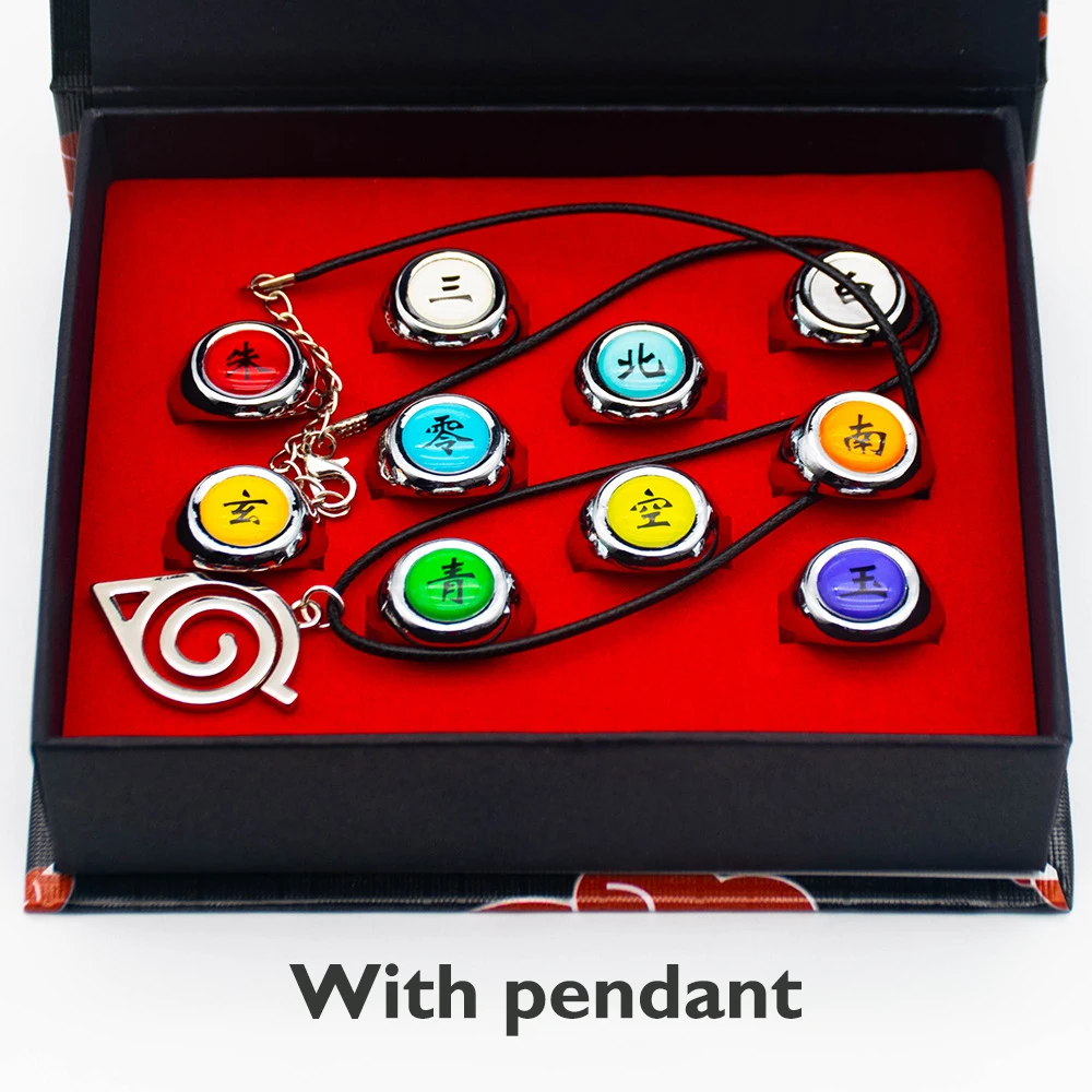 Adjustable Sharingan Cloud Pain Itachi Uzumaki Uchiha Konoha Gift Box Akatsuki Rings Set Ninja Props Halloween Anime Cosplay