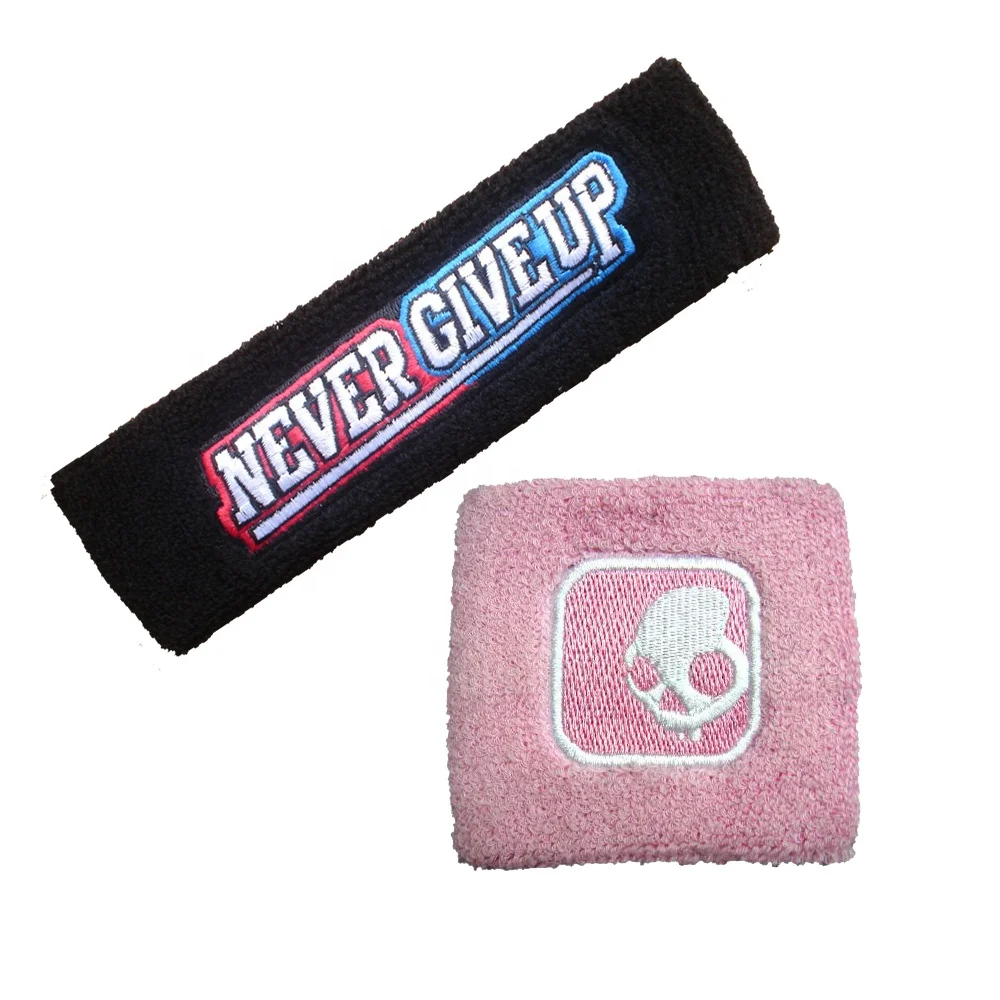 Promotional Sport Wrist Cuff 100% Cotton Custom Logo Tennis Sweat Bands Arm Head Sweatband