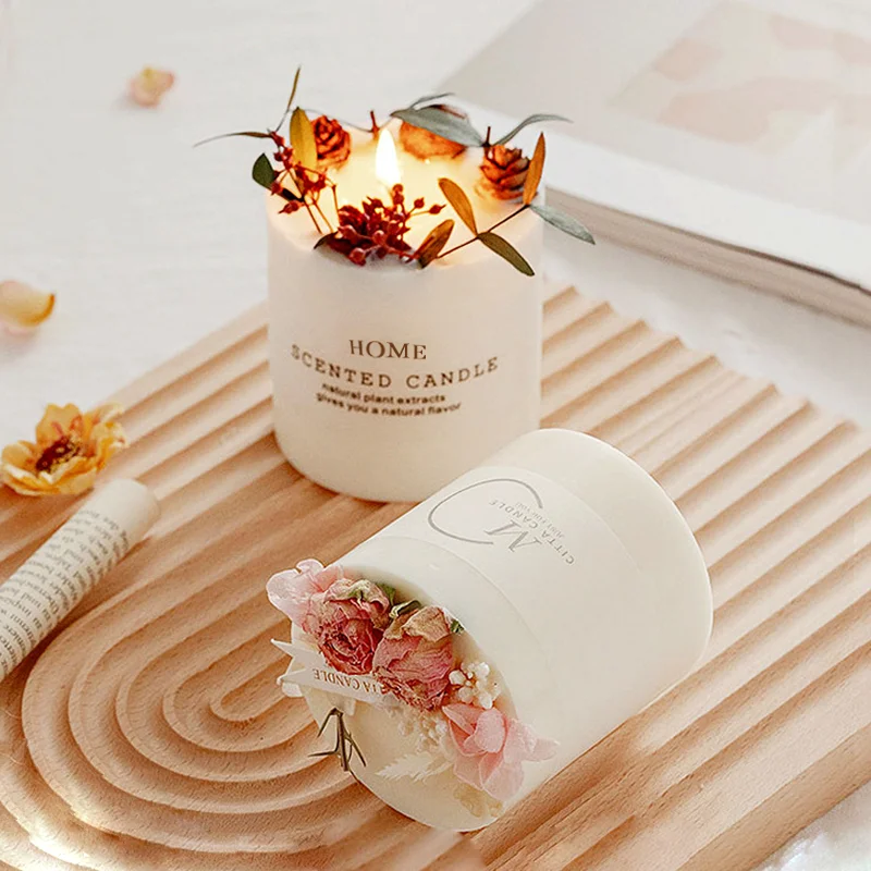 Custom Packing Box Logo Label White Decorative Flower Candles Luxury Scented Candle Gift Set