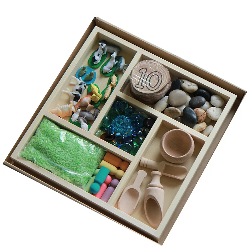 play wooden tray kids open mind thinking sensory educational dinosaur exploration box storage bin for toddler set