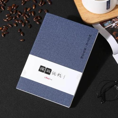 Pocket size linen PU leather soft cover black notebook journal notepad