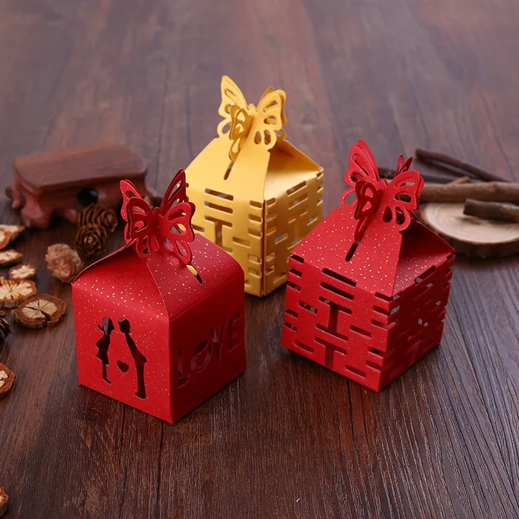 Spot wholesale creative hollow butterfly Chinese wedding candy gift box