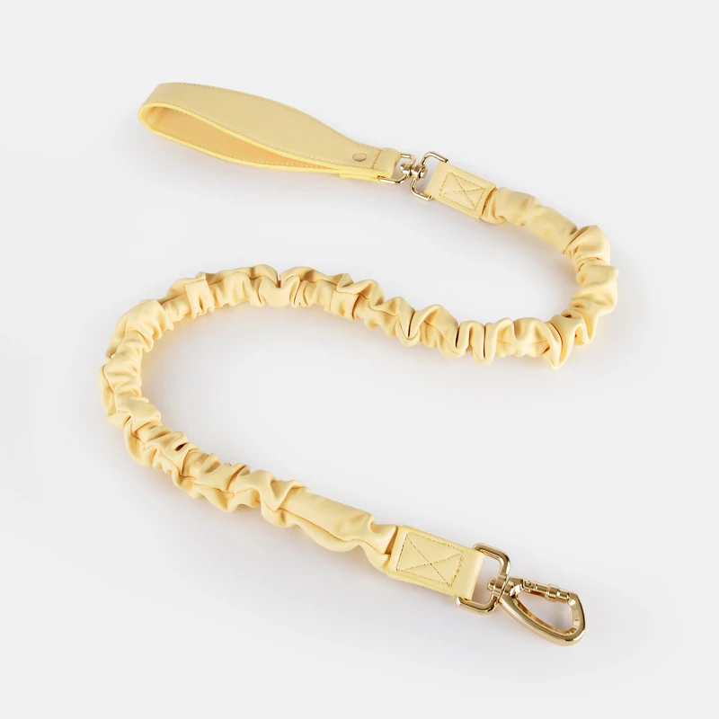 Customized Logo Personalized Luxury Soft Pu Leather Tangle Free Elastic Rope Bungee Big Pet Leads Collar Flexible Dog Leash