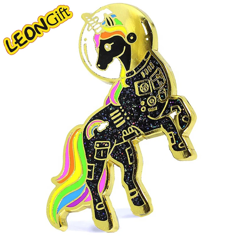 Leon Metal Gift Custom 3D Magnetic Lapel Pins Hard Enamel Pin Badge with Unicorn Theme for Anime Fans