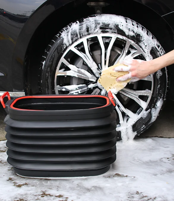 37L Large volume square wash bucket telescopic trash  bin waterproof car garbage can car organizers in car foldable wash bucket