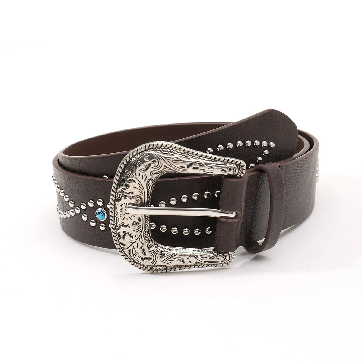 Rivet Decor Western Buckle PU leather pant jean Belt W/ turquoise silver studs